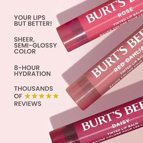 Burt's Bees Tinted Lip Balm Value Pack, Red Dahlia, Daisy & Rose, 0.45 oz (3 Tubes) | 8-Hour Moisture & Hint of Color thumbnail 3