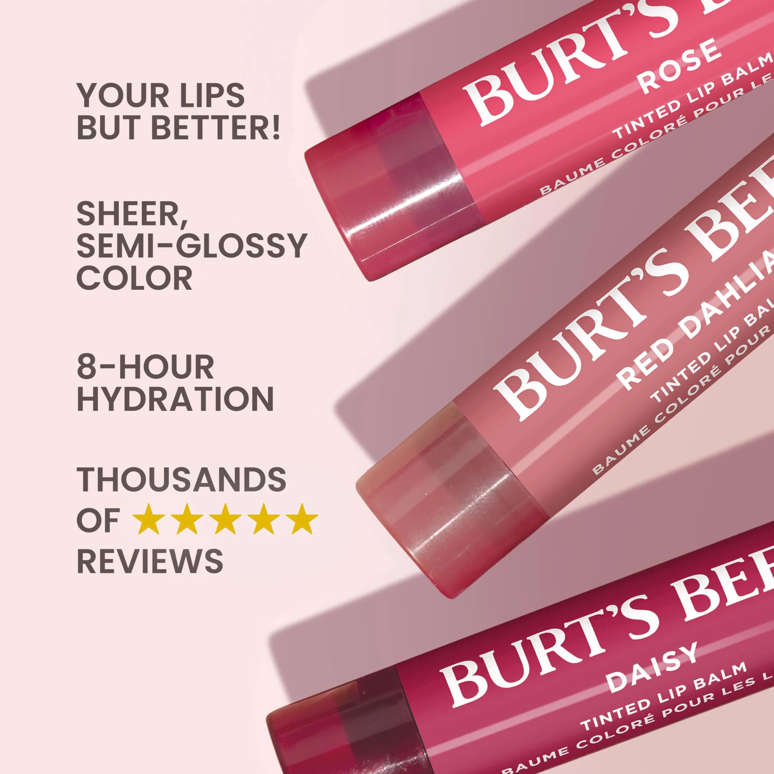 Burt's Bees Tinted Lip Balm Value Pack, Red Dahlia, Daisy & Rose, 0.45 oz (3 Tubes) | 8-Hour Moisture & Hint of Color - view 3