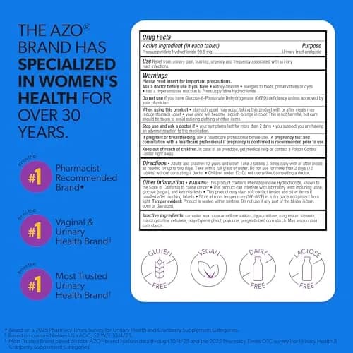 AZO Urinary Pain Relief Maximum Strength Tablets 48 Count | Fast Relief of UTI Pain thumbnail 2