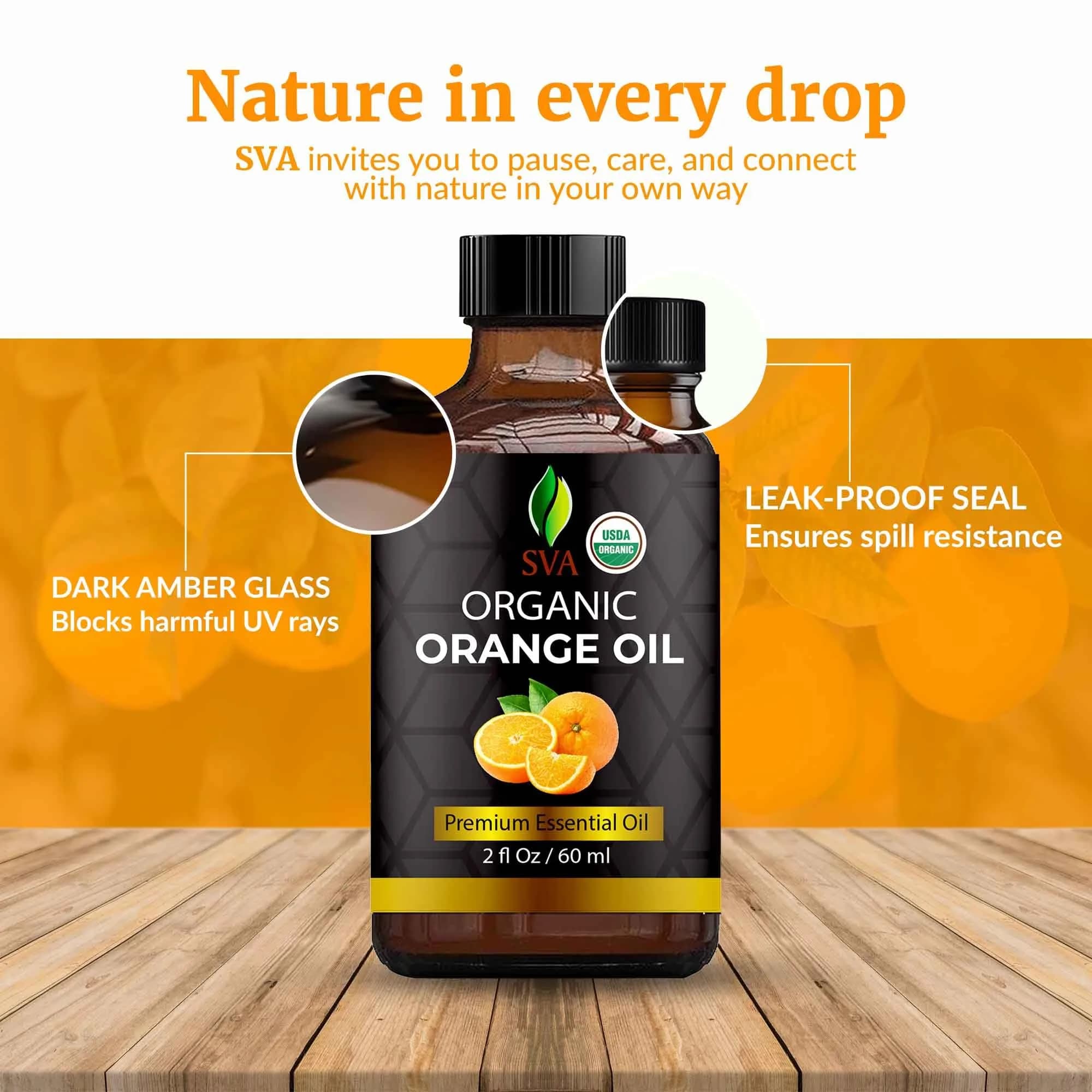 SVA Organics Orange Essential Oil 60 ml (2 Fl Oz) | Cold-Pressed, Pure & Natural - view 7
