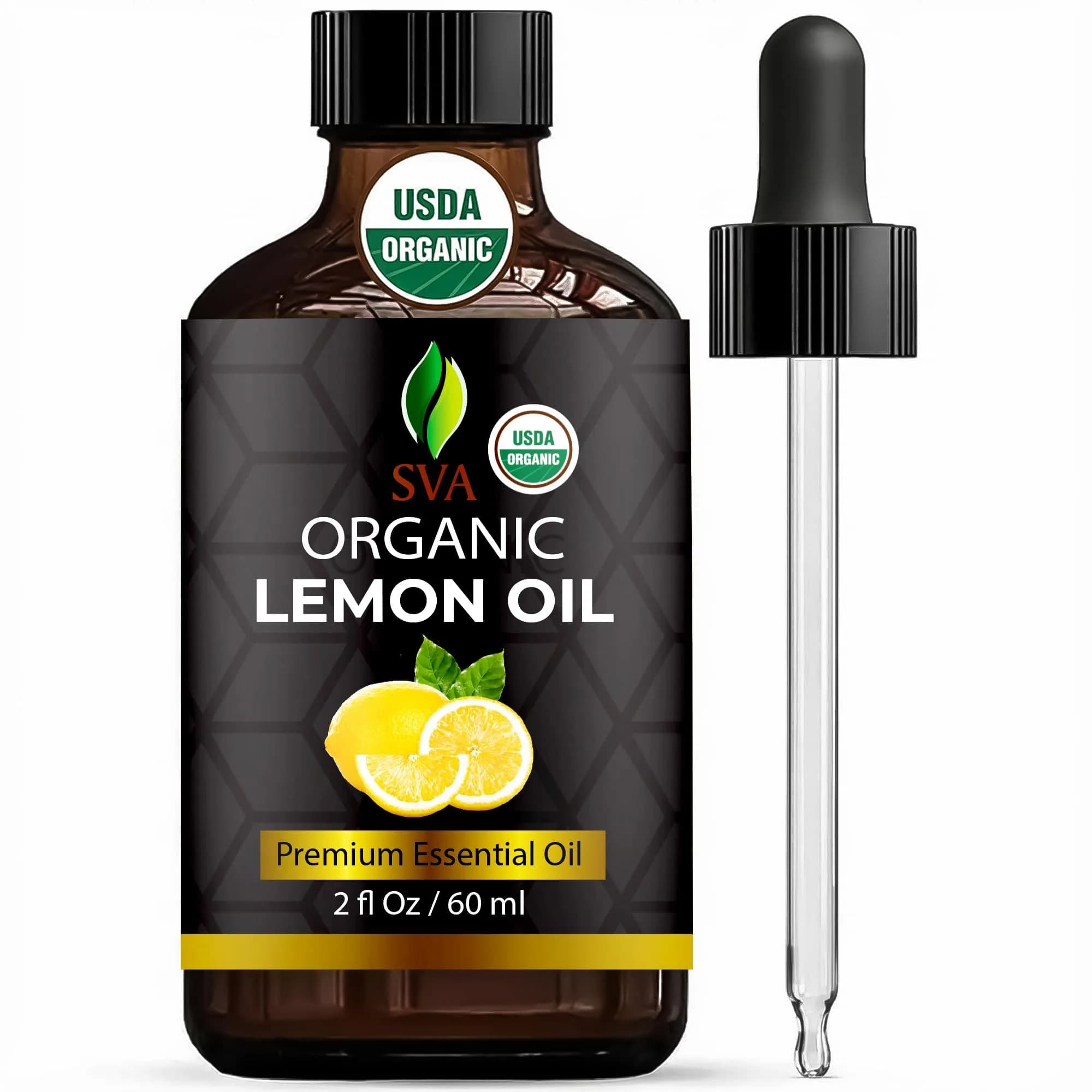 SVA ORGANICS Lemon Essential Oil 60 ml (2 Fl Oz) | Cold-Pressed Organic Oil for Aromatherapy & DIY