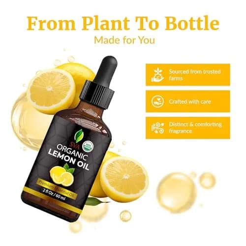 SVA ORGANICS Lemon Essential Oil 60 ml (2 Fl Oz) | Cold-Pressed Organic Oil for Aromatherapy & DIY thumbnail 4