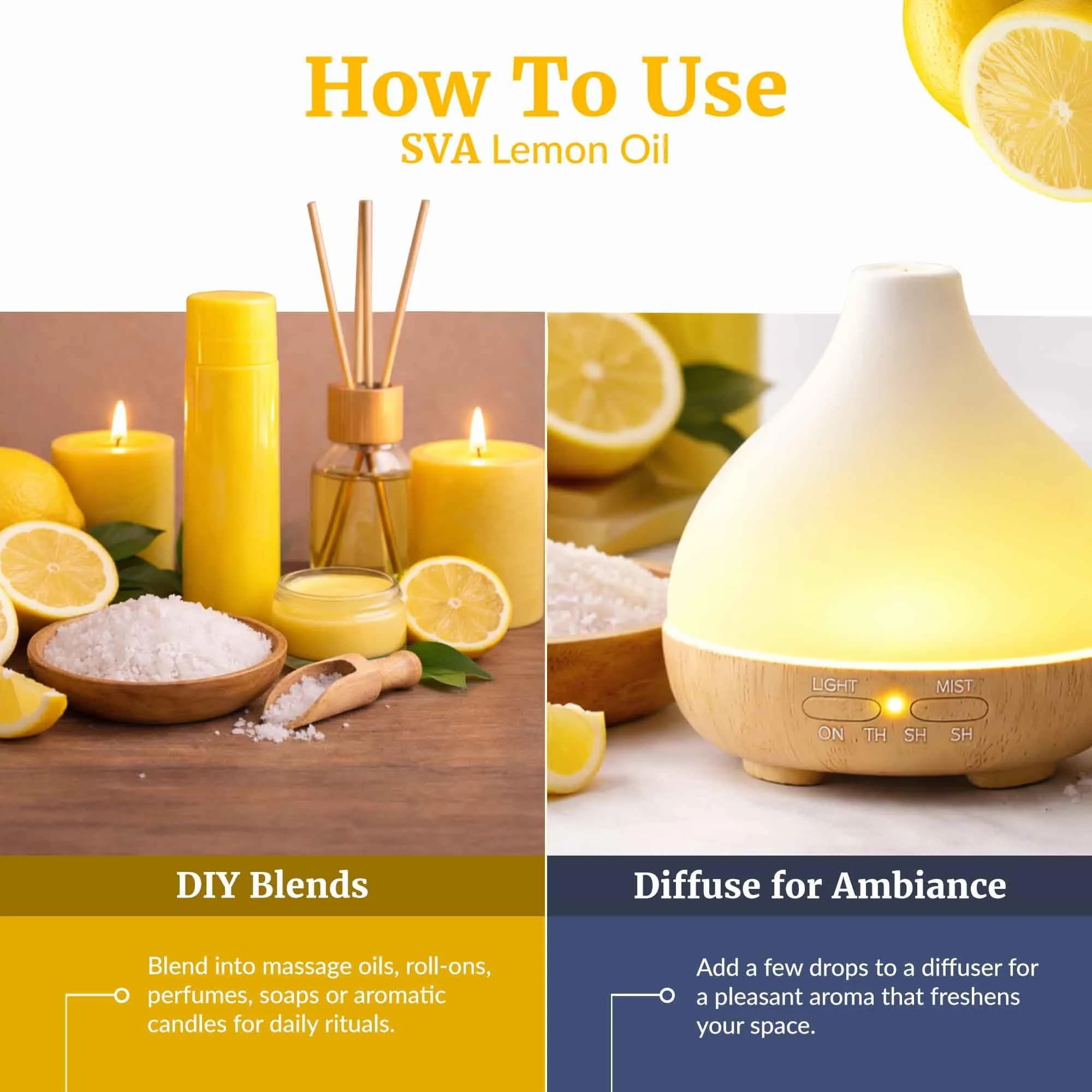 SVA ORGANICS Lemon Essential Oil 60 ml (2 Fl Oz) | Cold-Pressed Organic Oil for Aromatherapy & DIY - view 6