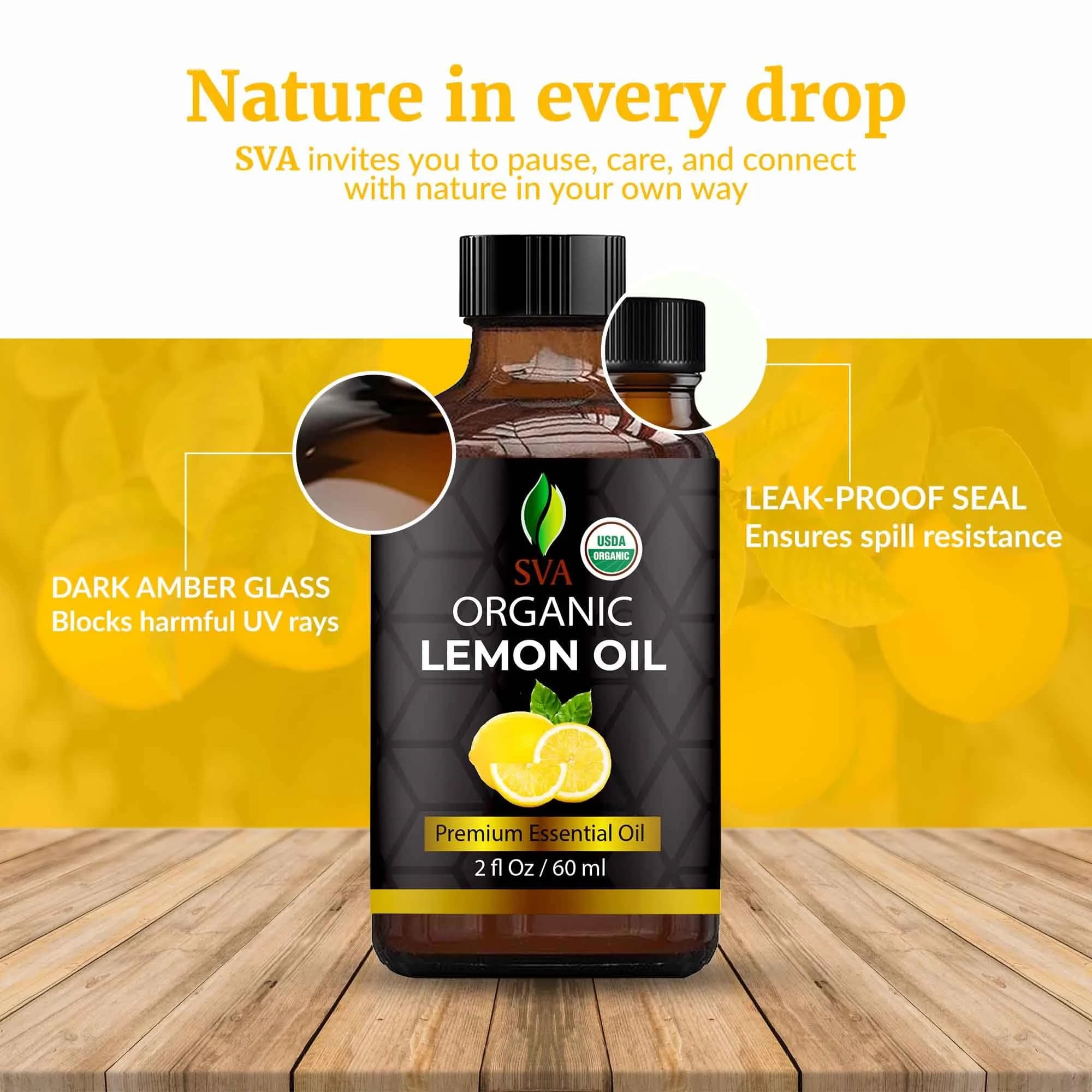 SVA ORGANICS Lemon Essential Oil 60 ml (2 Fl Oz) | Cold-Pressed Organic Oil for Aromatherapy & DIY - view 7