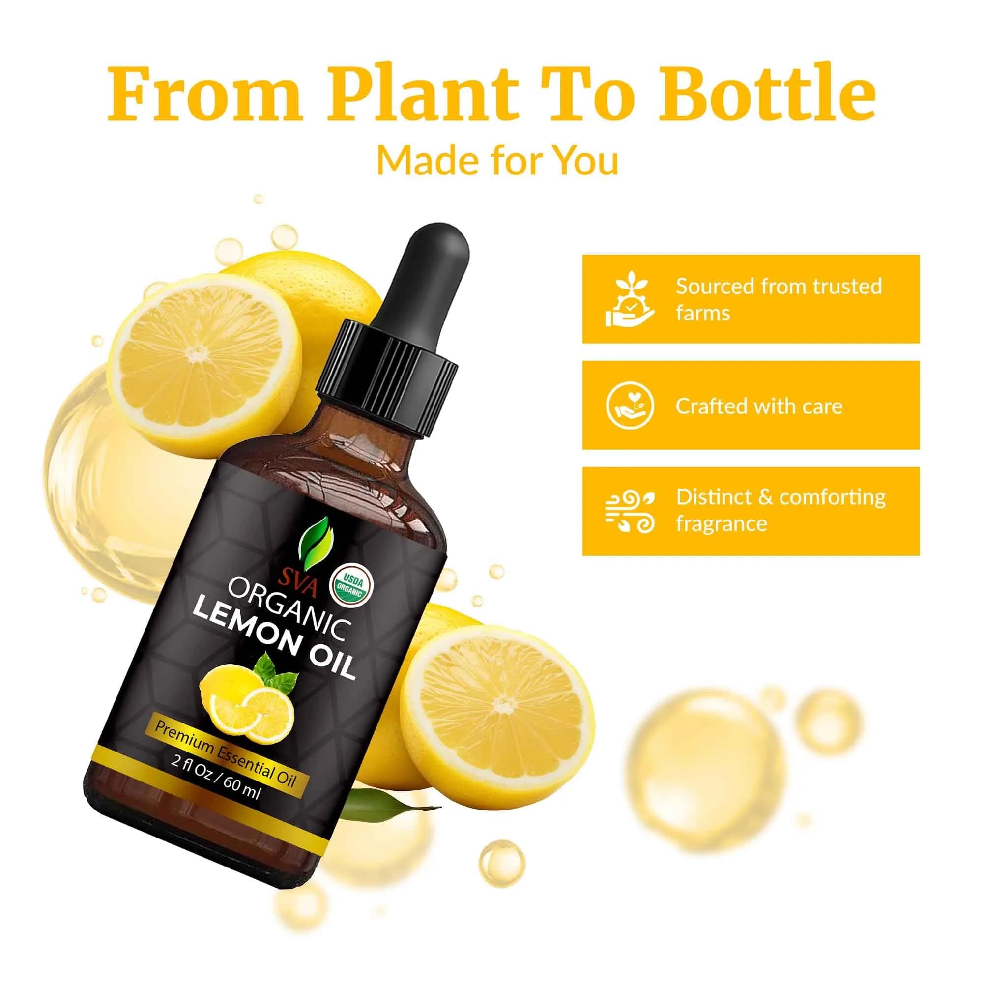 SVA ORGANICS Lemon Essential Oil 60 ml (2 Fl Oz) | Cold-Pressed Organic Oil for Aromatherapy & DIY - view 4