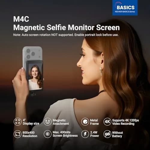 NEEWER M4C 4" Magnetic Selfie Monitor Screen | 4K 120fps Wired Recording for DP Phones thumbnail 3