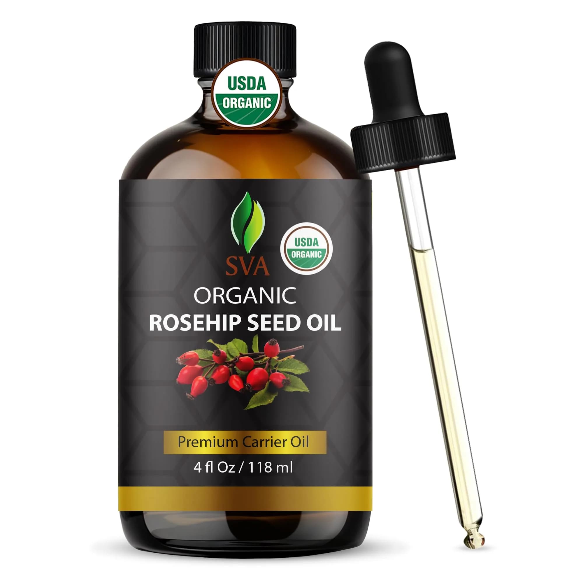 SVA Organics Rosehip Seed Oil 118 ml (4 Fl Oz) | Cold-Pressed Carrier Oil for Skin & Hair - main product image
