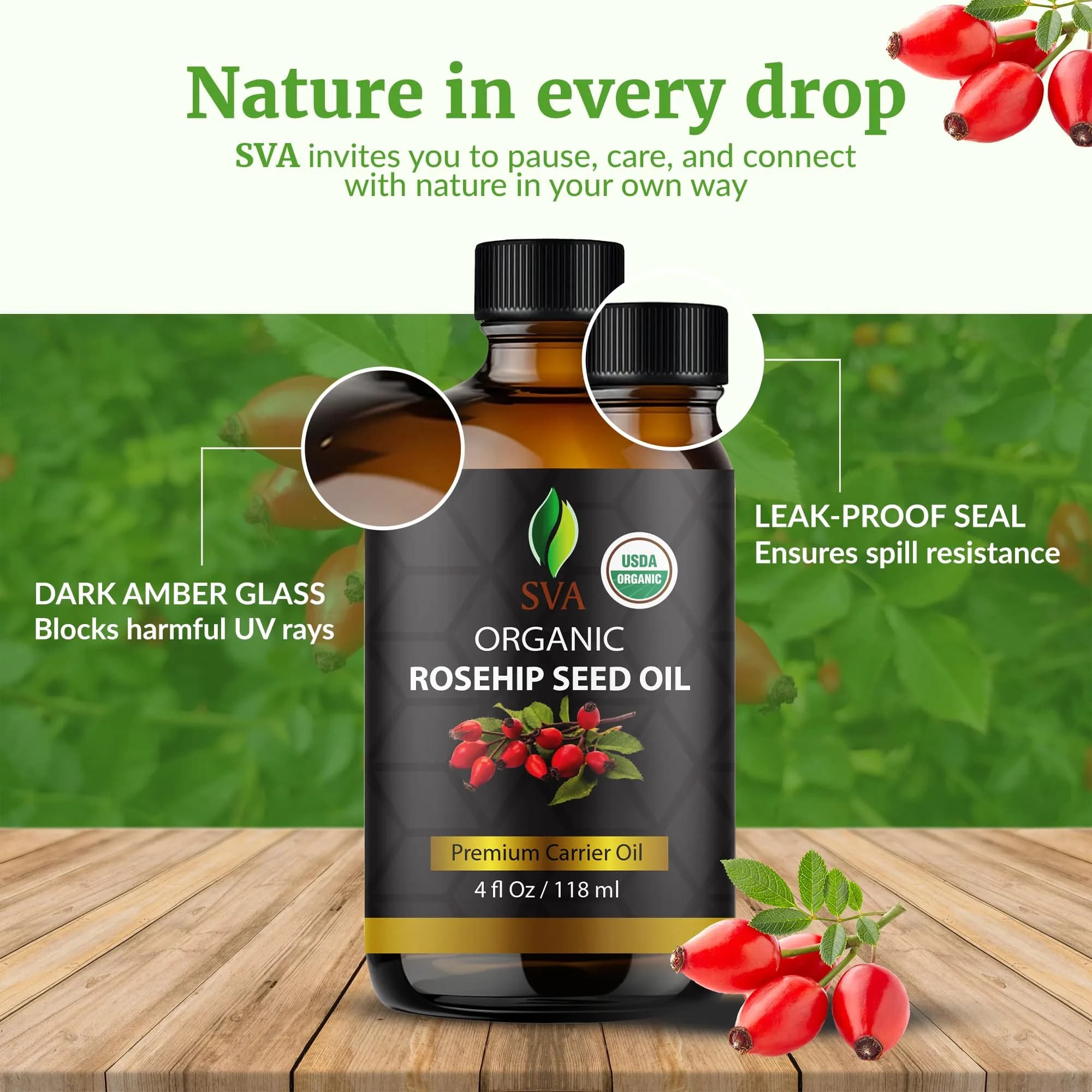 SVA Organics Rosehip Seed Oil 118 ml (4 Fl Oz) | Cold-Pressed Carrier Oil for Skin & Hair - view 7