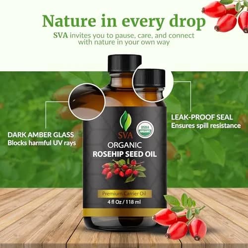 SVA Organics Rosehip Seed Oil 118 ml (4 Fl Oz) | Cold-Pressed Carrier Oil for Skin & Hair thumbnail 7