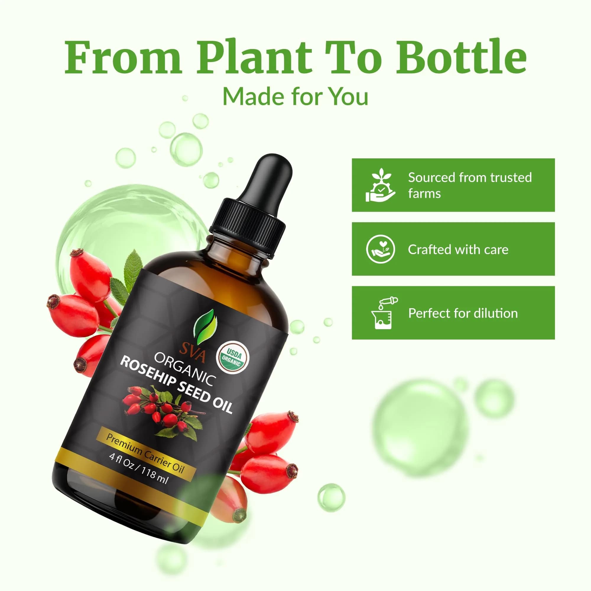 SVA Organics Rosehip Seed Oil 118 ml (4 Fl Oz) | Cold-Pressed Carrier Oil for Skin & Hair - view 4