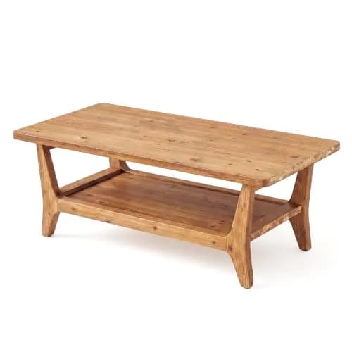 LITTLE TREE Solid Wood Coffee Table 47.2" x 23.6" | Rustic Orange-Brown Finish, 2-Tier thumbnail 7