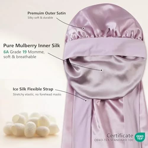 ZIMASILK Long Mulberry Silk Bonnet for Sleeping Women Purple | OEKO-TEX Certified, 19 Momme Grade 6A Silk thumbnail 2