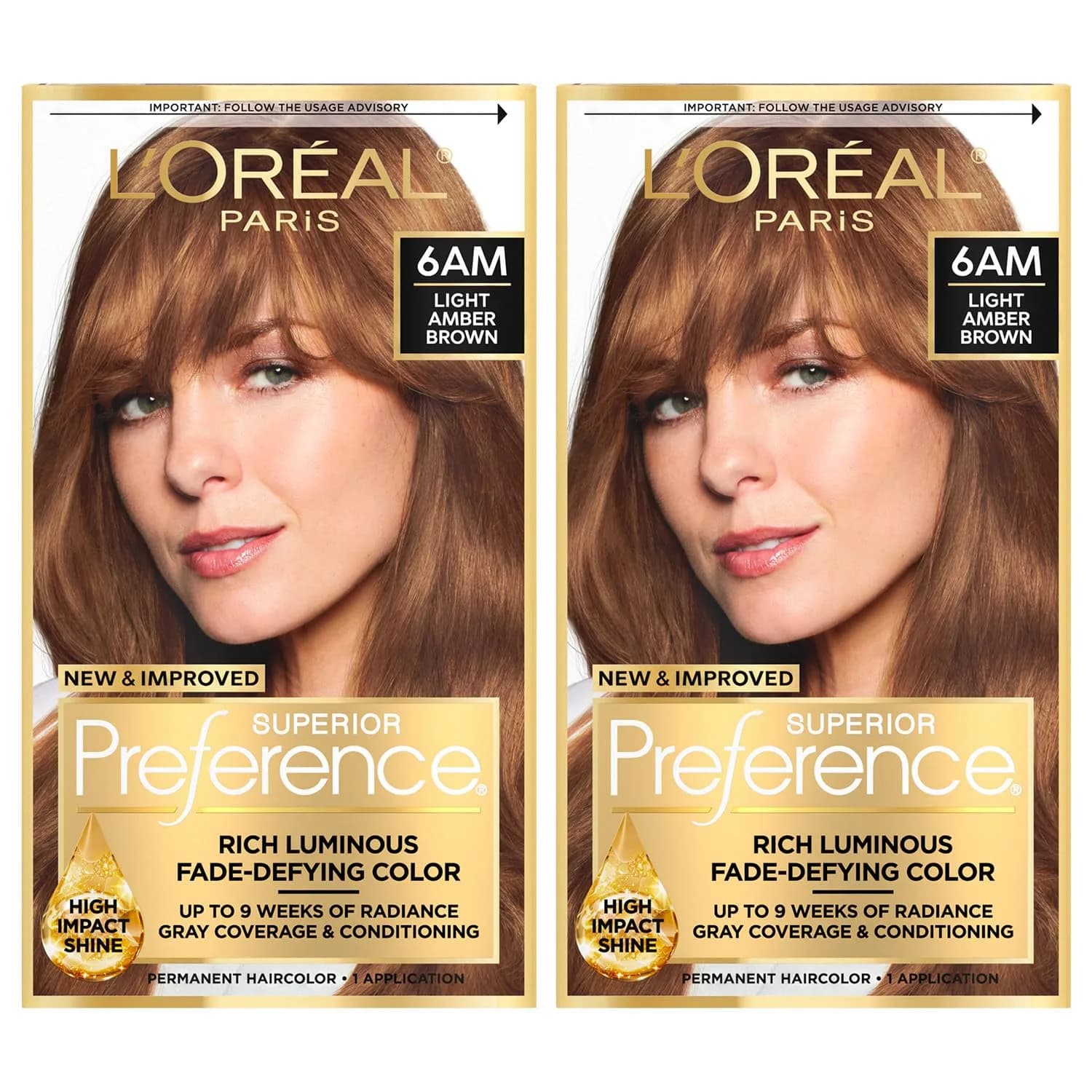 L'Oreal Paris Superior Preference Permanent Hair Color 6AM Light Amber Brown, 2 Kits (Pack of 2) | Fade-Defying Color with Gray Coverage - main product image