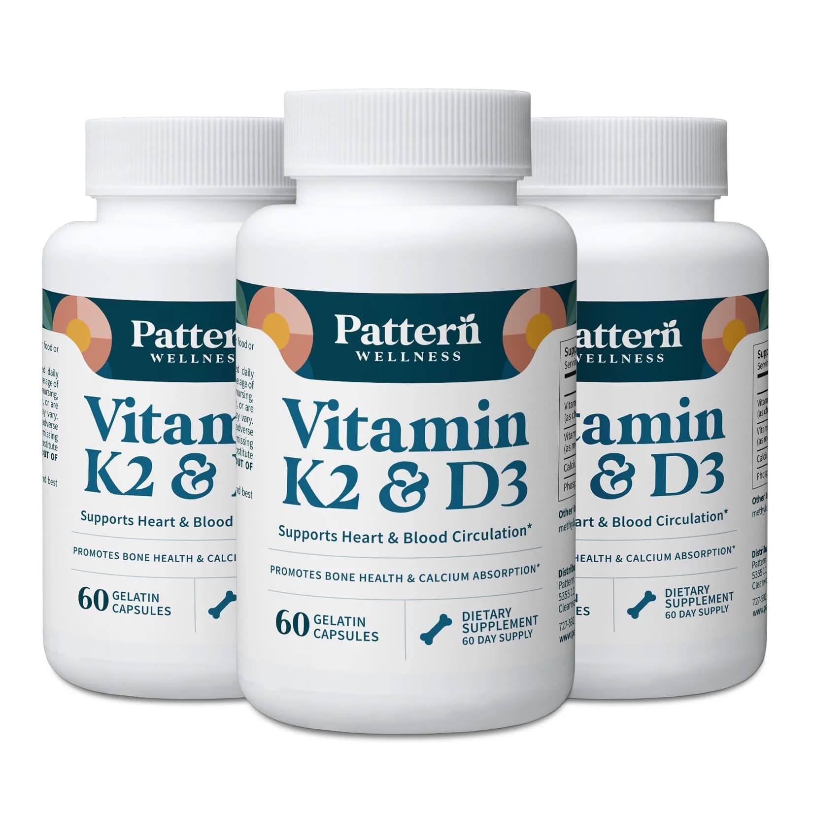 Pattern Wellness Vitamin K2 & D3 Supplement 180 Capsules | Supports Bone & Heart Health - main product image