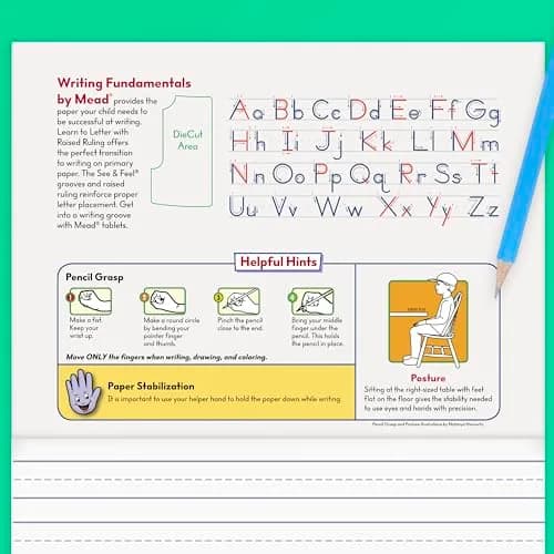Mead Handwriting Practice Tablet for Grades PK-1 | Raised Solid & Dotted Ruling (10" x 8") thumbnail 4