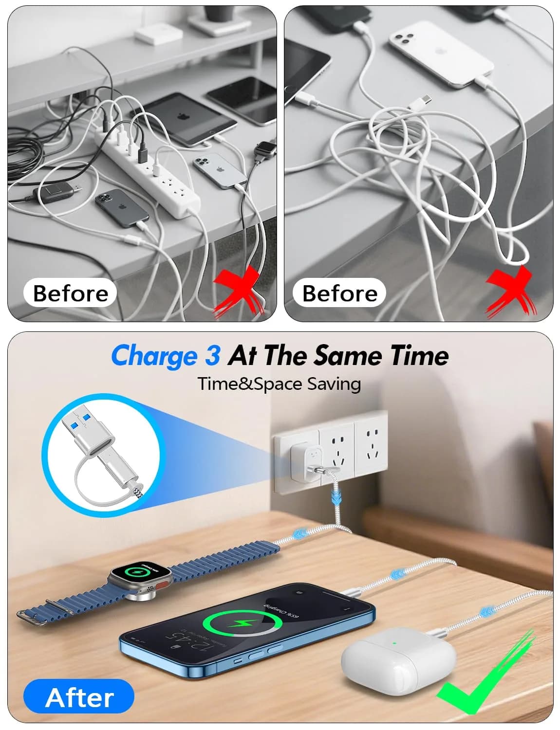 xiwxi 3-in-2 Multi Charging Cable (USB-C/Lightning/Magnetic) 1.8M | Travel Essentials for Apple Devices - view 3