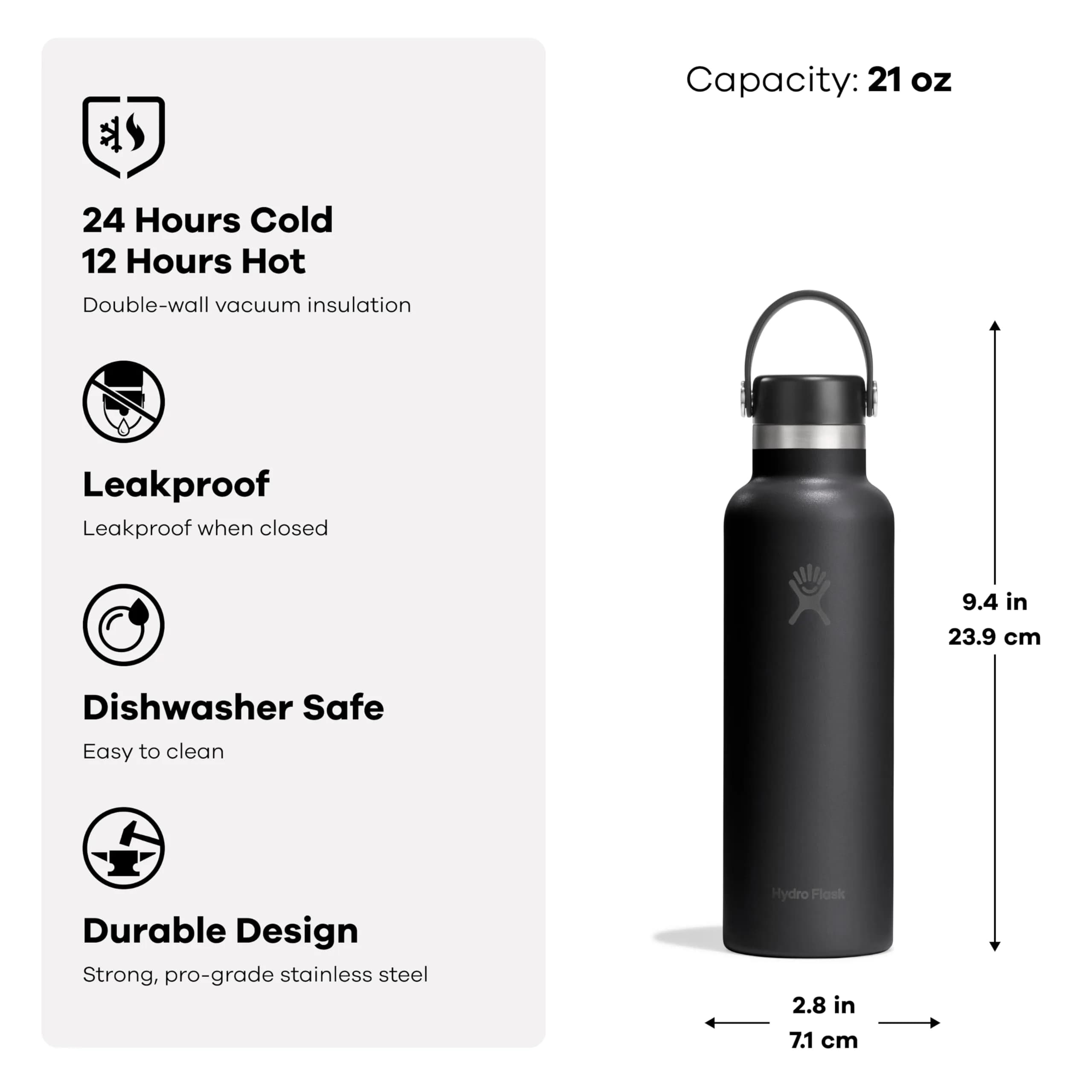 Hydro Flask 710ml Standard Mouth Water Bottle in Shale Gray - Insulated Stainless Steel, Leakproof thumbnail 2