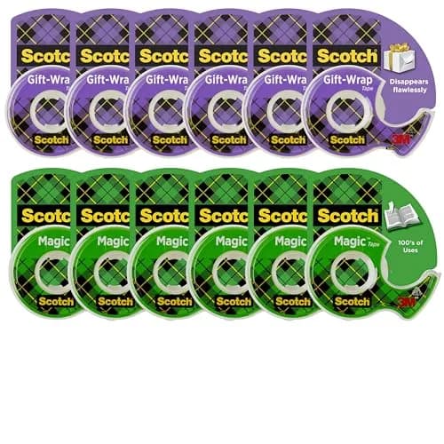 Scotch Gift Wrap Tape & Magic Tape Bundle 12 Rolls (3/4 in x 650 in Each) | USA-Sourced for India thumbnail 1