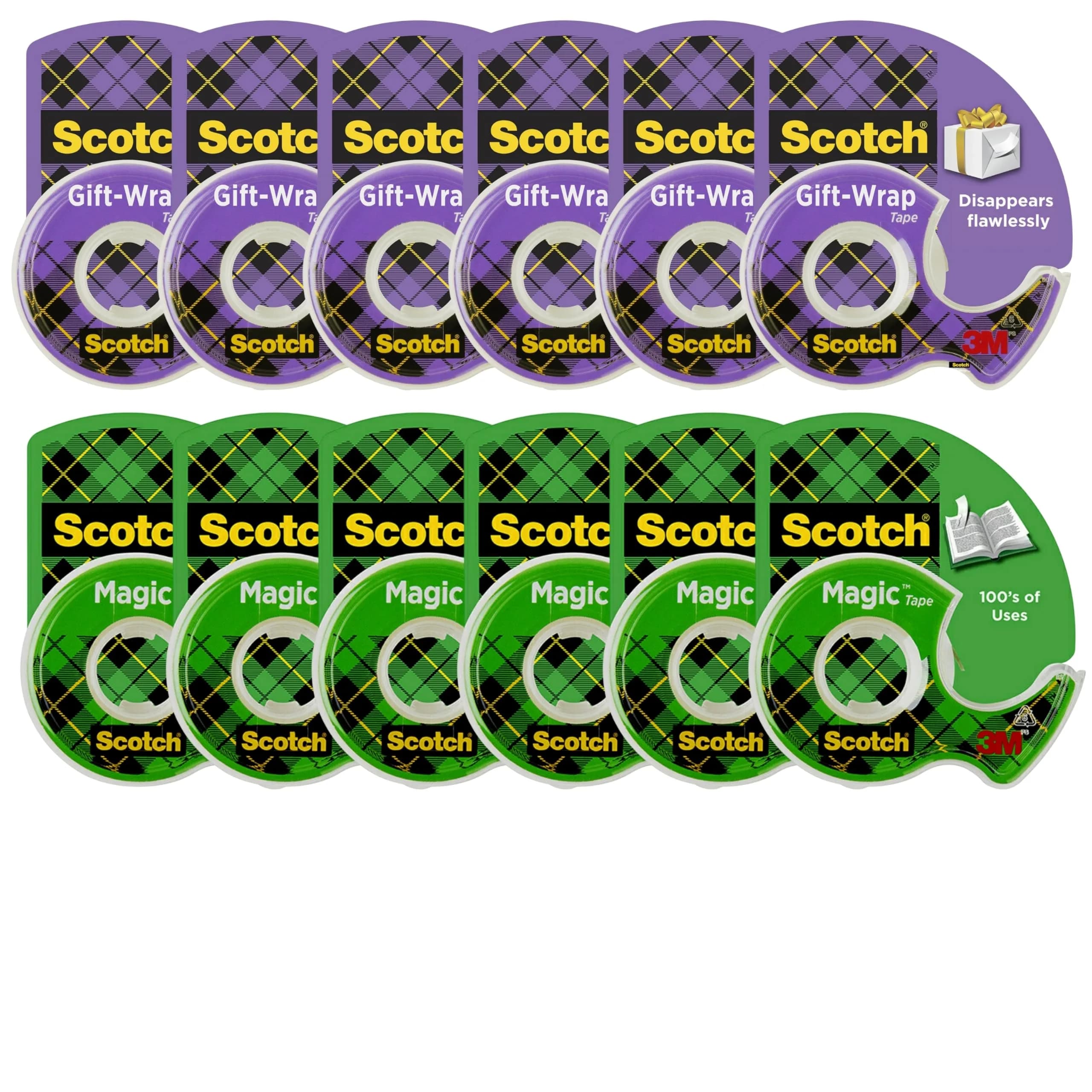 Scotch Gift Wrap Tape & Magic Tape Bundle 12 Rolls (3/4 in x 650 in Each) | USA-Sourced for India - main product image