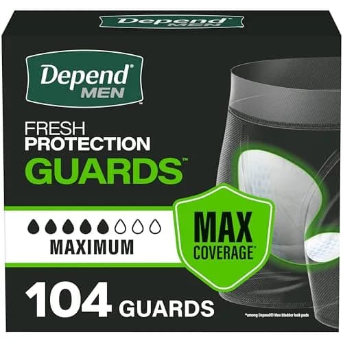 Depend Guards for Men Maximum Absorbency Incontinence Pads 104 Count | OdorBlock Technology thumbnail 1