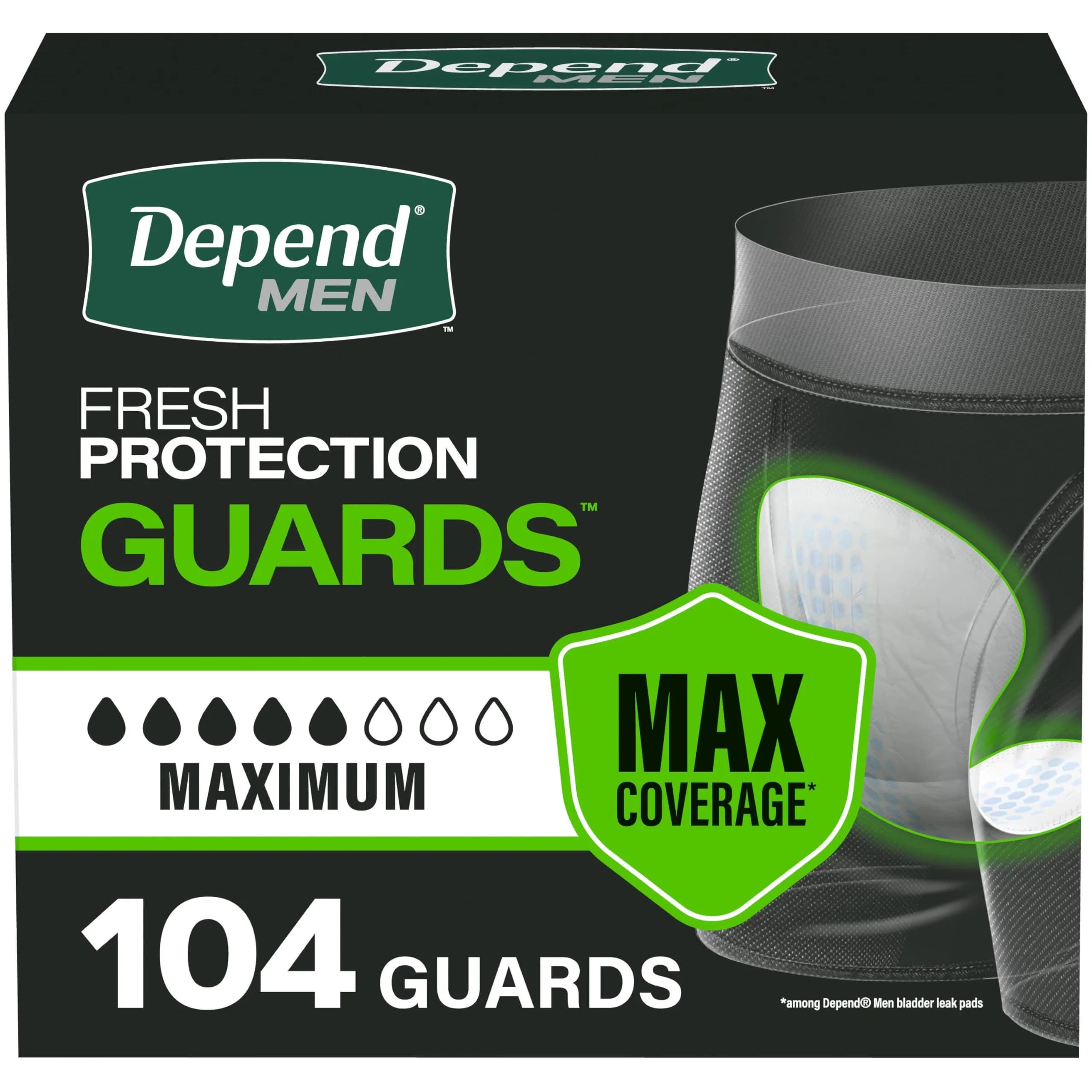Depend Guards for Men Maximum Absorbency Incontinence Pads 104 Count | OdorBlock Technology — New