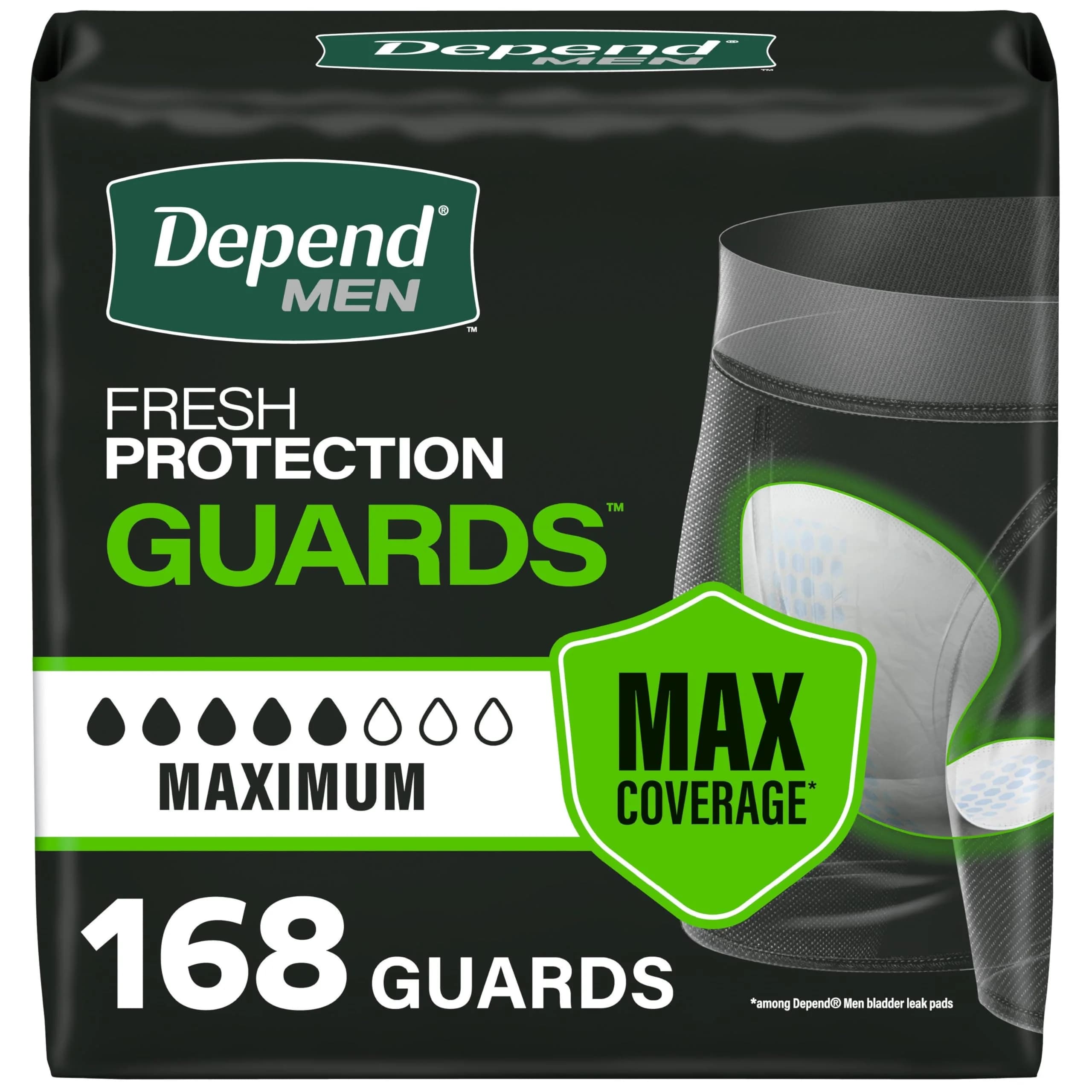 Depend Guards for Men Incontinence Pads Maximum Absorbency 168 Count | OdorBlock Technology & MoistureWick System - main product image