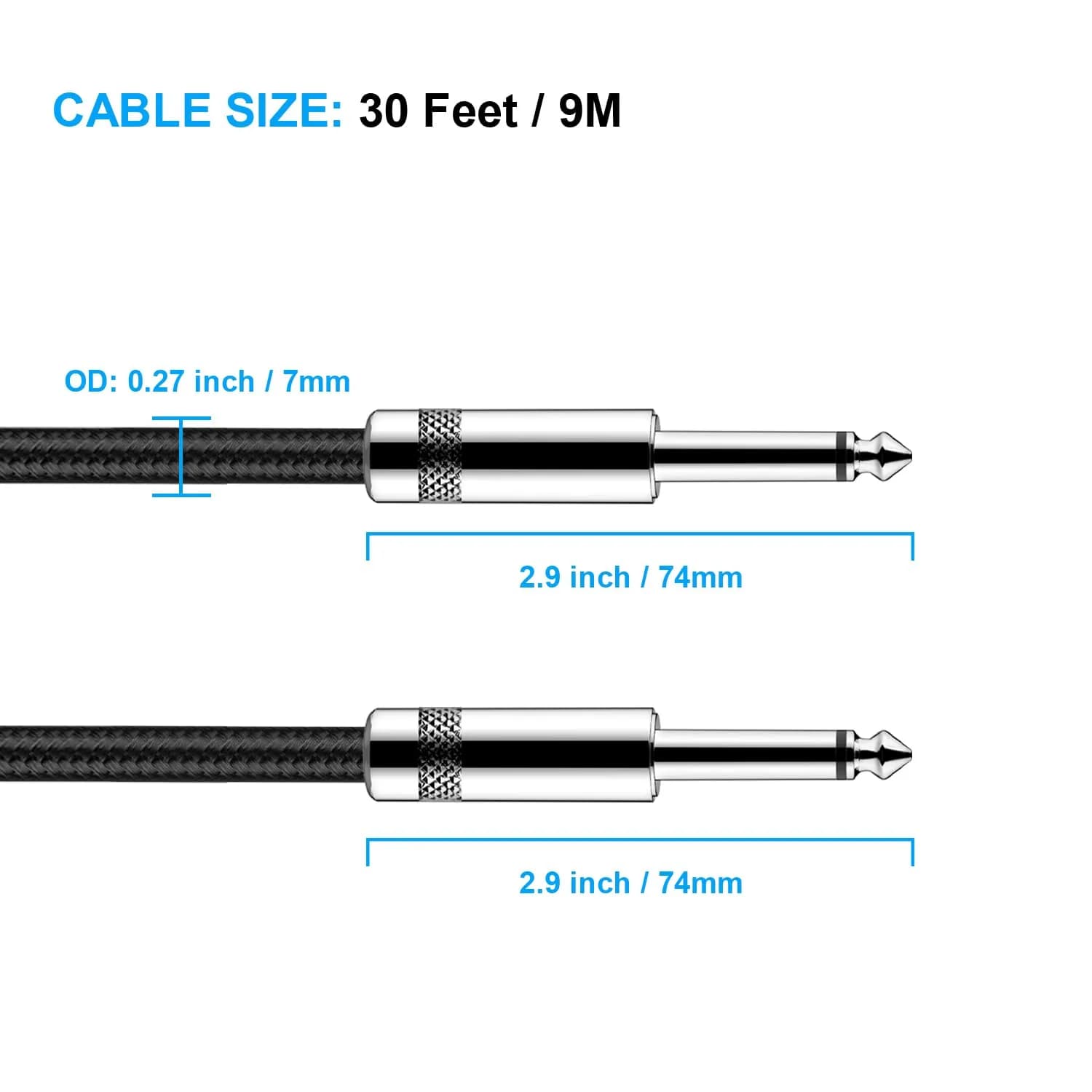 New Bee 30ft (9.14m) Instrument Cable | Low Noise High Fidelity Balanced Audio Cord - view 2