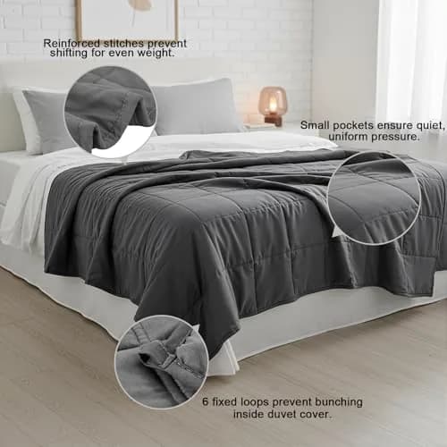 Smart Queen Weighted Blanket 48"x72" 10lbs Grey | All Year Sleep Comfort thumbnail 3