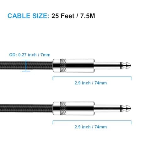 New Bee 25ft (7.62m) Instrument Cable | Low Noise High Fidelity Oxygen-Free Copper Shielded Cord thumbnail 2