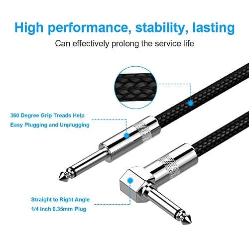 New Bee 25ft Black Guitar Cable with Right Angle Connector | Low Noise, High Fidelity thumbnail 4