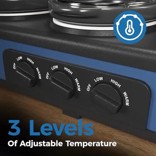 SUNVIVI Triple Slow Cooker, Buffet Server & Warmer with 3 Removable Ceramic Pots, 4.5 Quarts | 3 Adjustable Temp Settings, Stainless Steel, Blue thumbnail 3