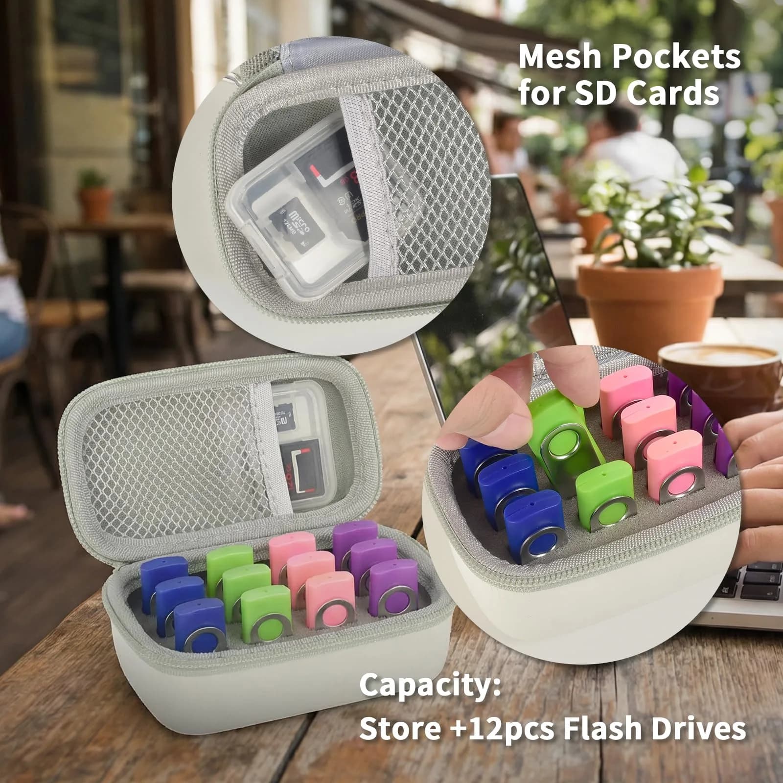 Comecase 12-Slot USB Flash Drive Case with SD Card Pocket & Carabiner | Hard EVA Shell for Data Protection - view 5