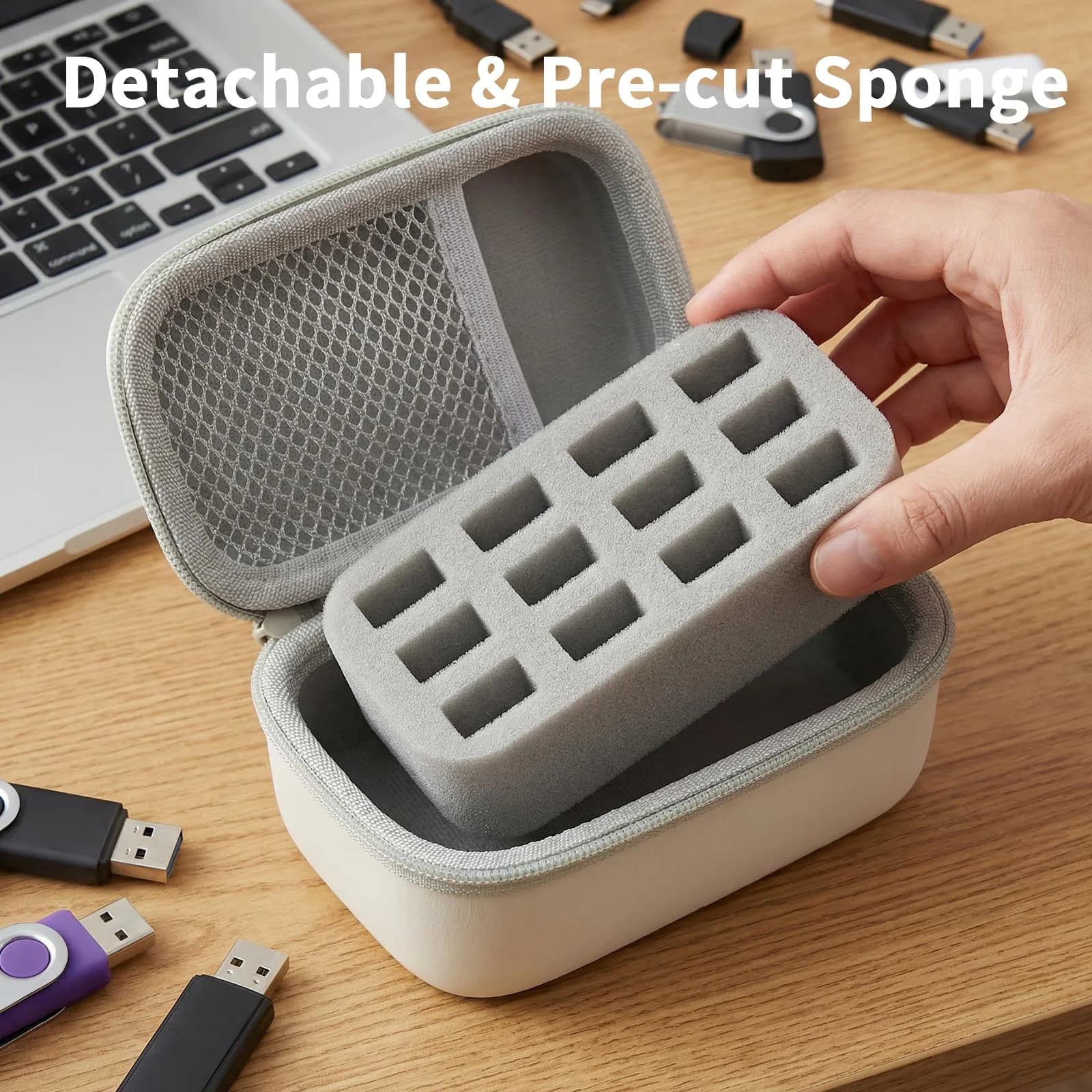 Comecase 12-Slot USB Flash Drive Case with SD Card Pocket & Carabiner | Hard EVA Shell for Data Protection - view 6