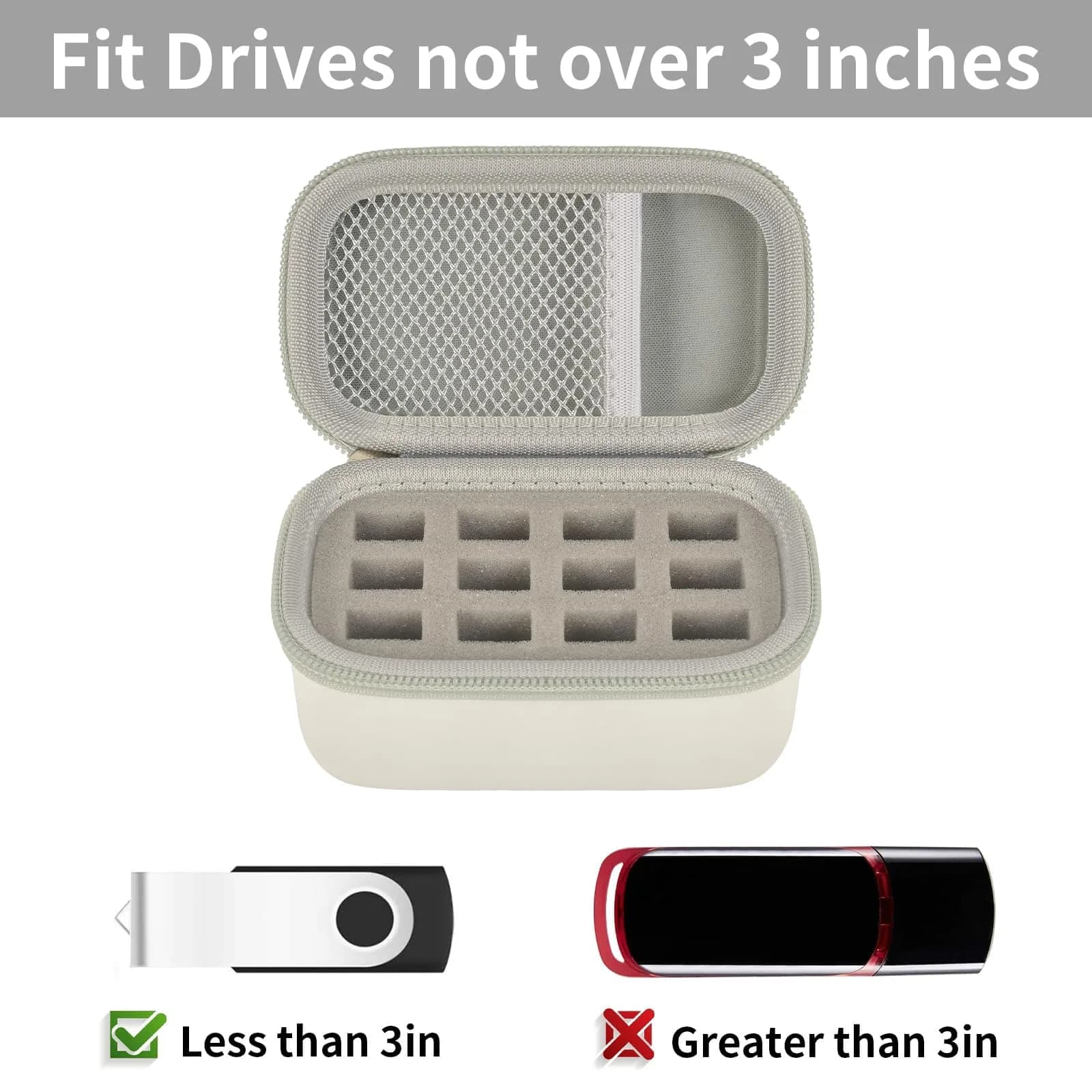 Comecase 12-Slot USB Flash Drive Case with SD Card Pocket & Carabiner | Hard EVA Shell for Data Protection - view 2