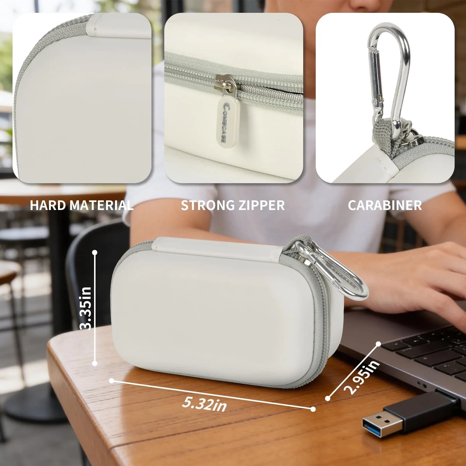 Comecase 12-Slot USB Flash Drive Case with SD Card Pocket & Carabiner | Hard EVA Shell for Data Protection - view 3