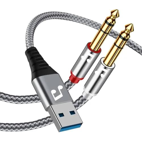 NCGGY USB to Dual 6.35mm TS Mono Audio Cable 1.83m (6 Feet) | Connect PC to Amplifiers & Speakers thumbnail 1