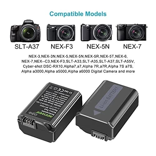 Neewer NP-FW50 Replacement Battery and Dual USB Charger 2-Pack | Charges 2 Batteries Simultaneously thumbnail 2