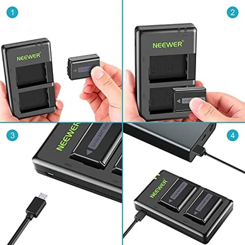 Neewer NP-FW50 Replacement Battery and Dual USB Charger 2-Pack | Charges 2 Batteries Simultaneously thumbnail 3