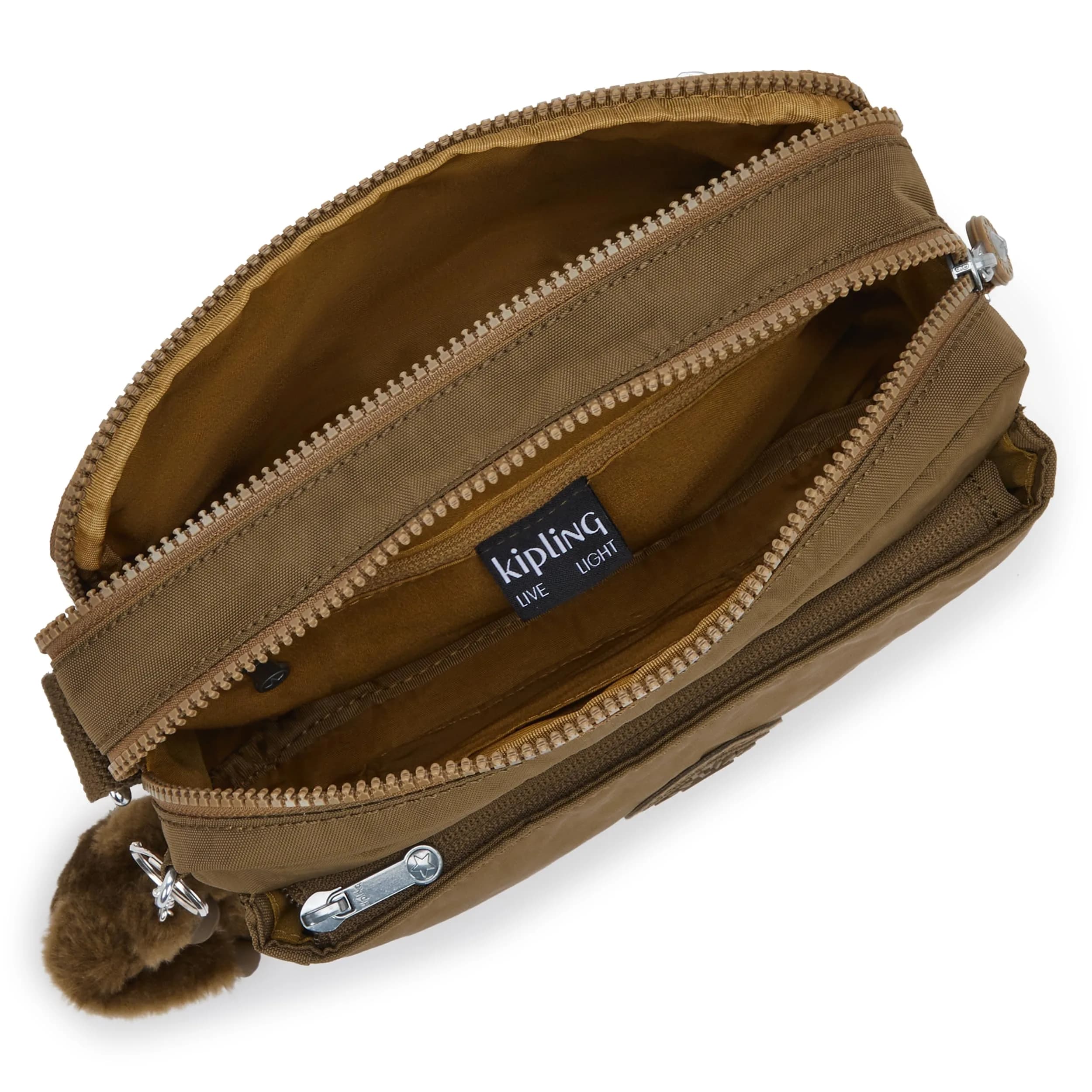 Kipling Abanu Crossbody Bag Smooth Khaki 4L (135 cu in) | Lightweight Water-Resistant Nylon Multi-Compartment Bag - view 3