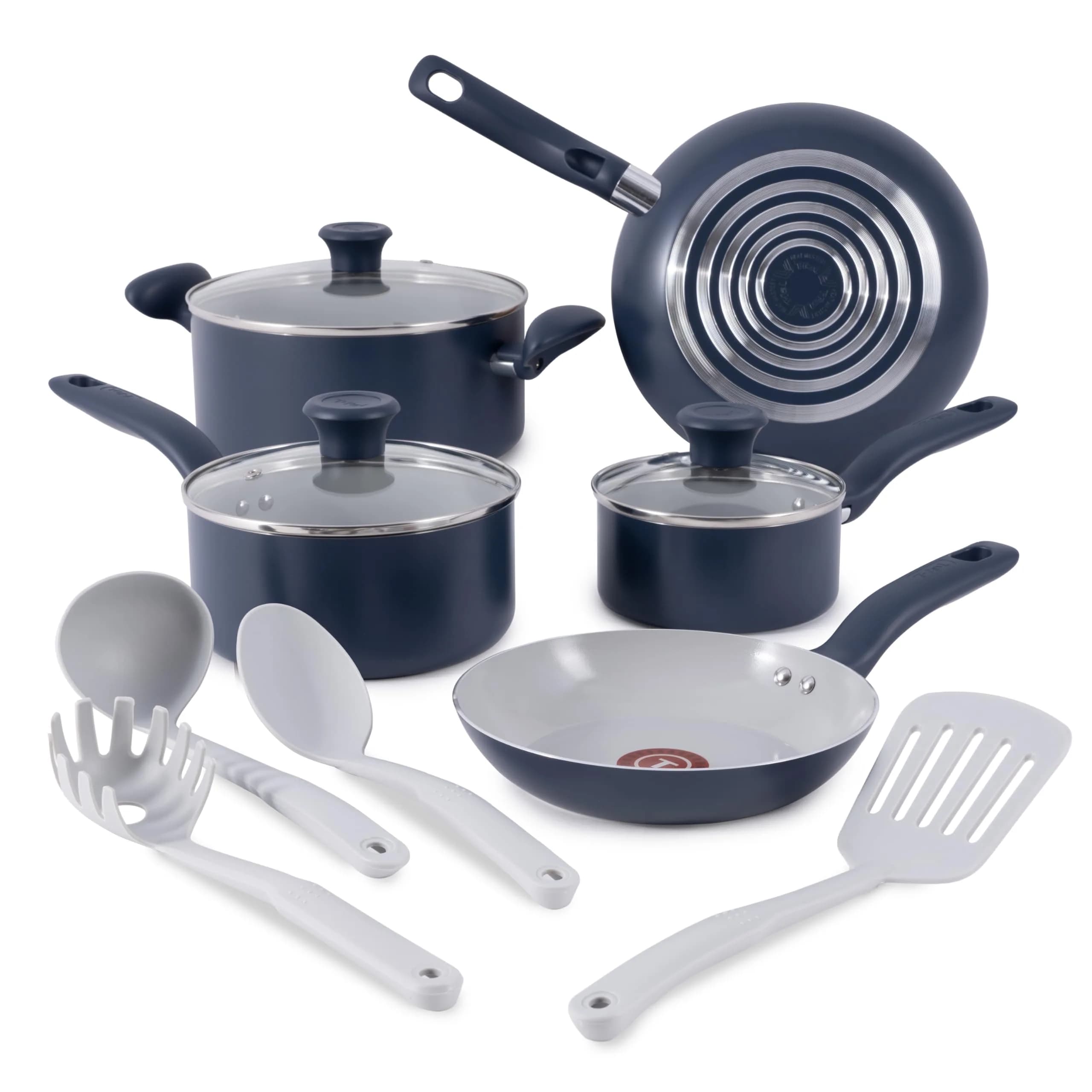 T-Fal Ceramic Nonstick Cookware Set | Oven Safe Up to 350°F, 12-Piece, Includes Pots, Pans & Utensils