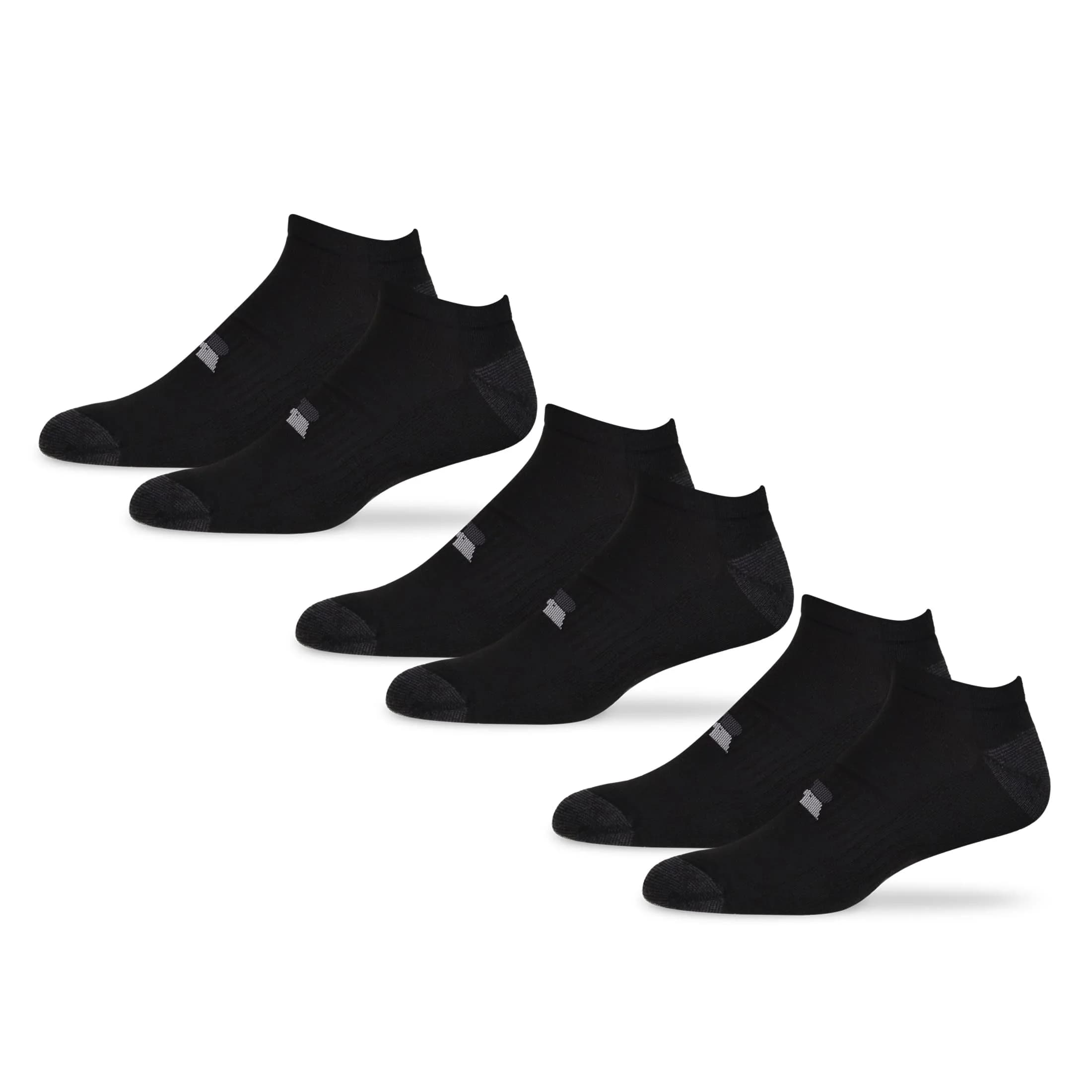 Russell Athletic No-Show Socks 6-Pack Low-Cut Cushioned Arch Support Reinforced Heel & Toe Medium — Black