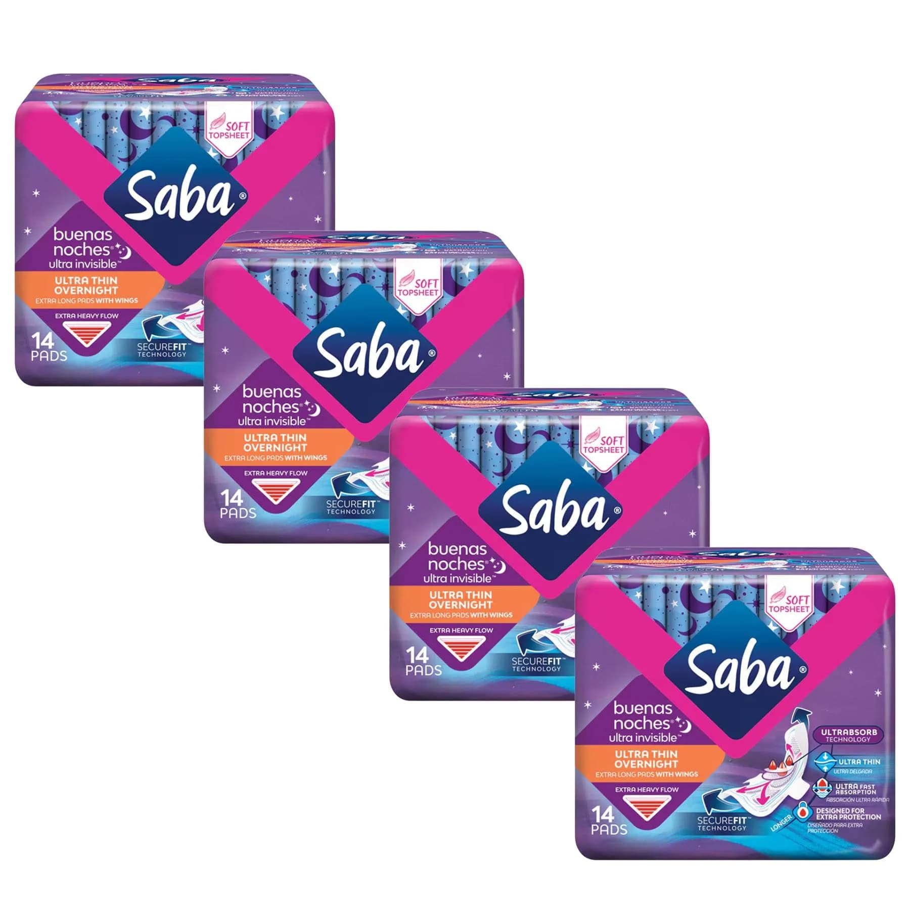 Saba Night Pads with Wings Heavy Flow | Ultra Thin Overnight Discreet Comfort — Pad
