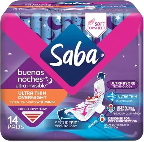 Saba Night Pads with Wings Heavy Flow | Ultra Thin Overnight Discreet Comfort thumbnail 2