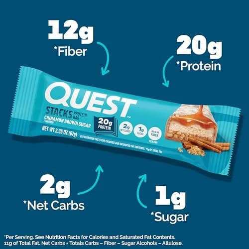 Quest Nutrition Stacks Protein Bars Cinnamon Brown Sugar 67g (2.36oz) 12 Count | 20g Protein, 12g Fiber, 1g Sugar, Gluten-Free, Kosher thumbnail 2