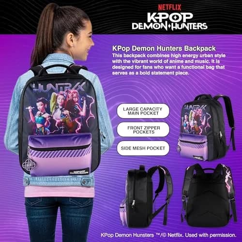 AI ACCESSORY INNOVATIONS K-Pop Demon Hunters Huntrix 16” Backpack for Girls | Water-Resistant, 20L, Adjustable Straps thumbnail 7