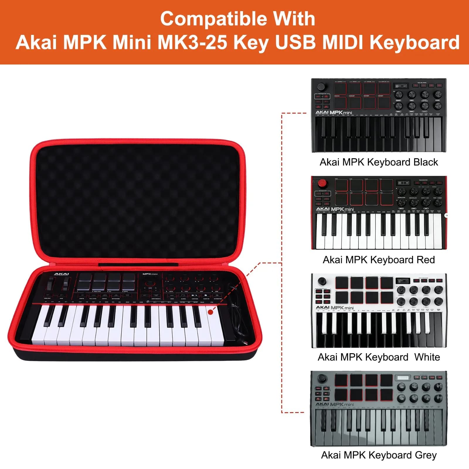 LTGEM Hard Case for Akai Professional MPK Mini IV MIDI Keyboard Controller | Black - view 3