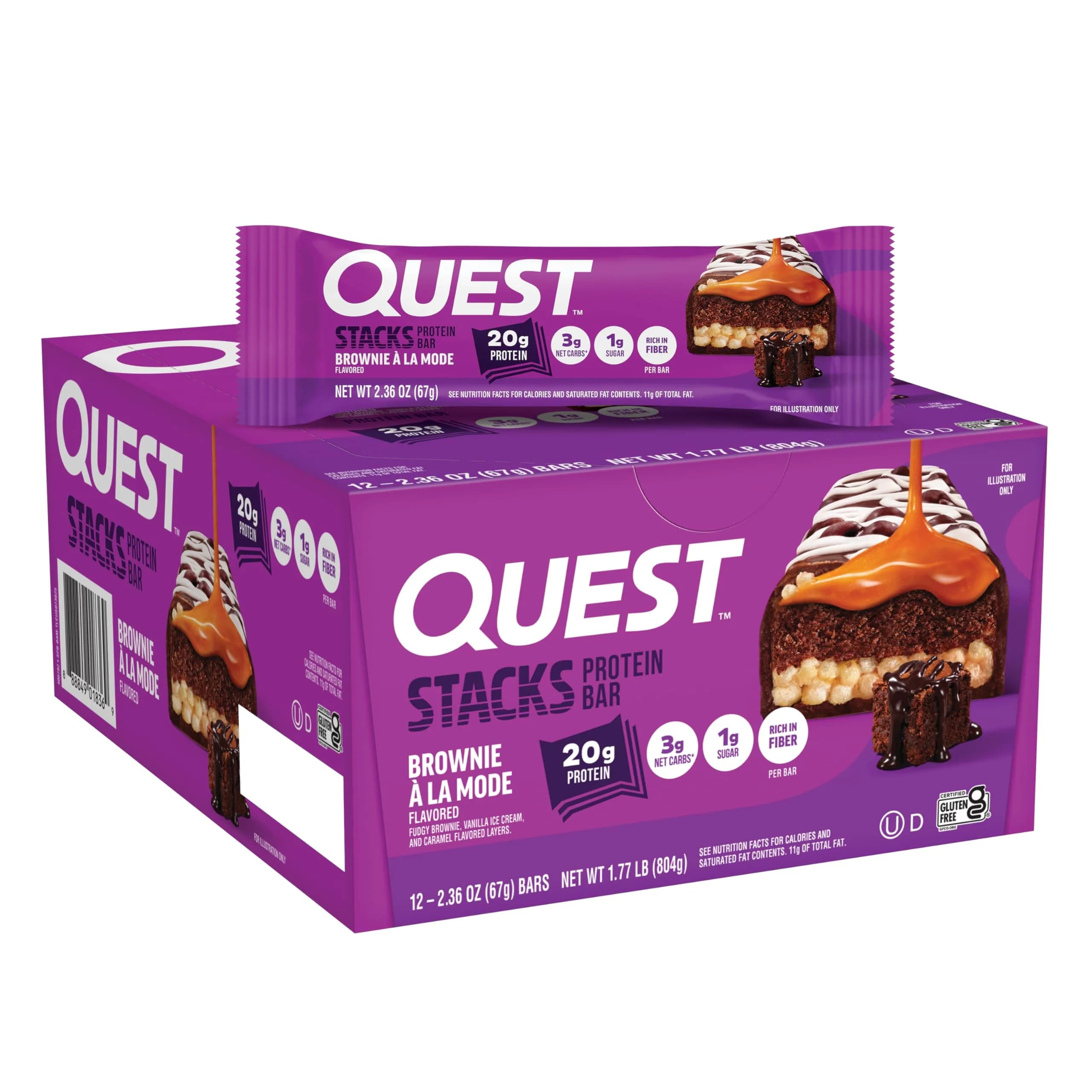 Quest Nutrition Stacks Protein Bars Brownie a la Mode 12 Count (Pack of 1) | 20g Protein Snack Bar with 3g Net Carbs — Pack of 1