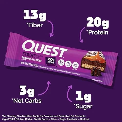 Quest Nutrition Stacks Protein Bars Brownie a la Mode 12 Count (Pack of 1) | 20g Protein Snack Bar with 3g Net Carbs thumbnail 2