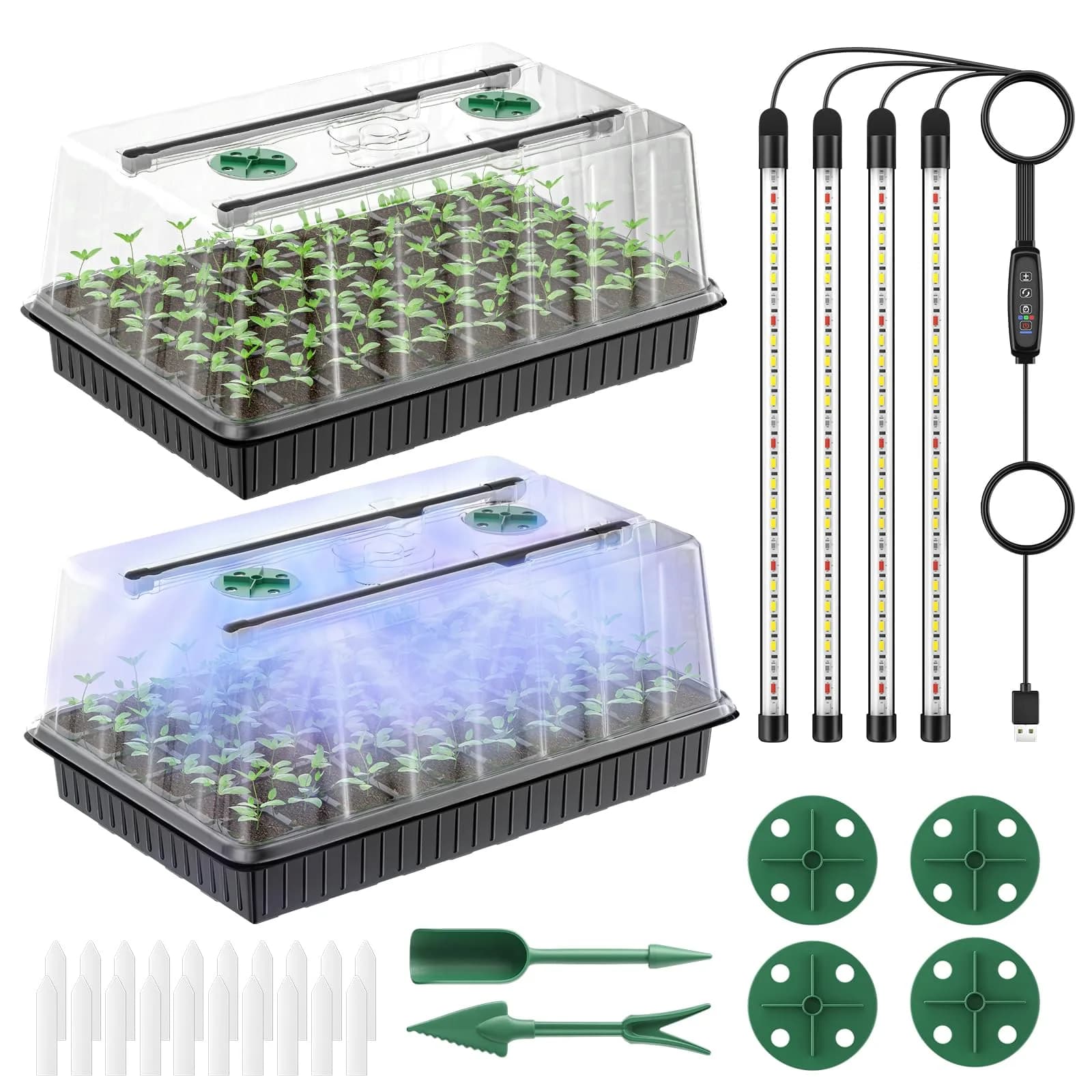 Pawfly Seed Starter Trays 80 Cells | Reusable Germination Kit with Grow Light & Humidity Dome — Black