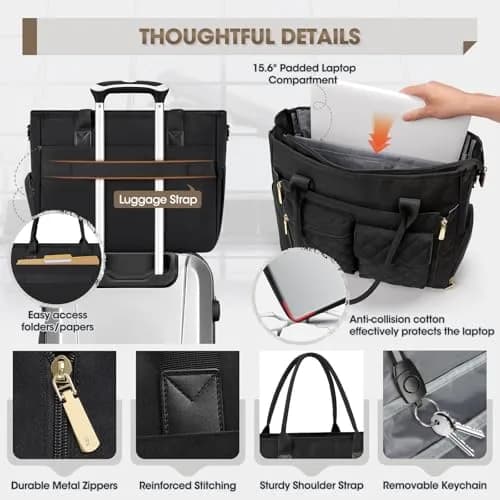 RAINSMORE Teacher Tote Bag with Laptop & Lunch Compartment | 17.3 inch Water-Resistant Work Bag for Women thumbnail 7